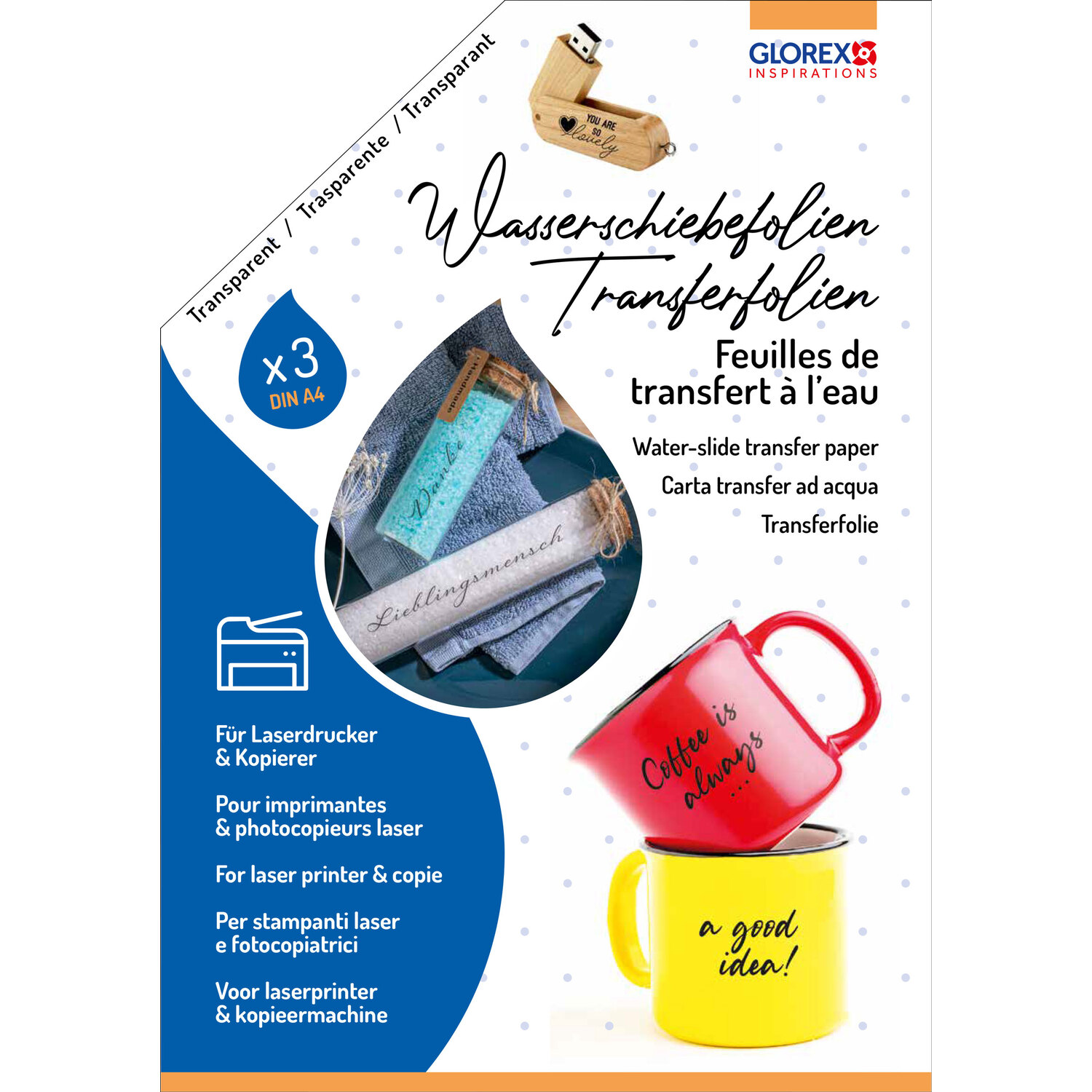 Feuilles pour transfert à eau, A4, 3 feuilles