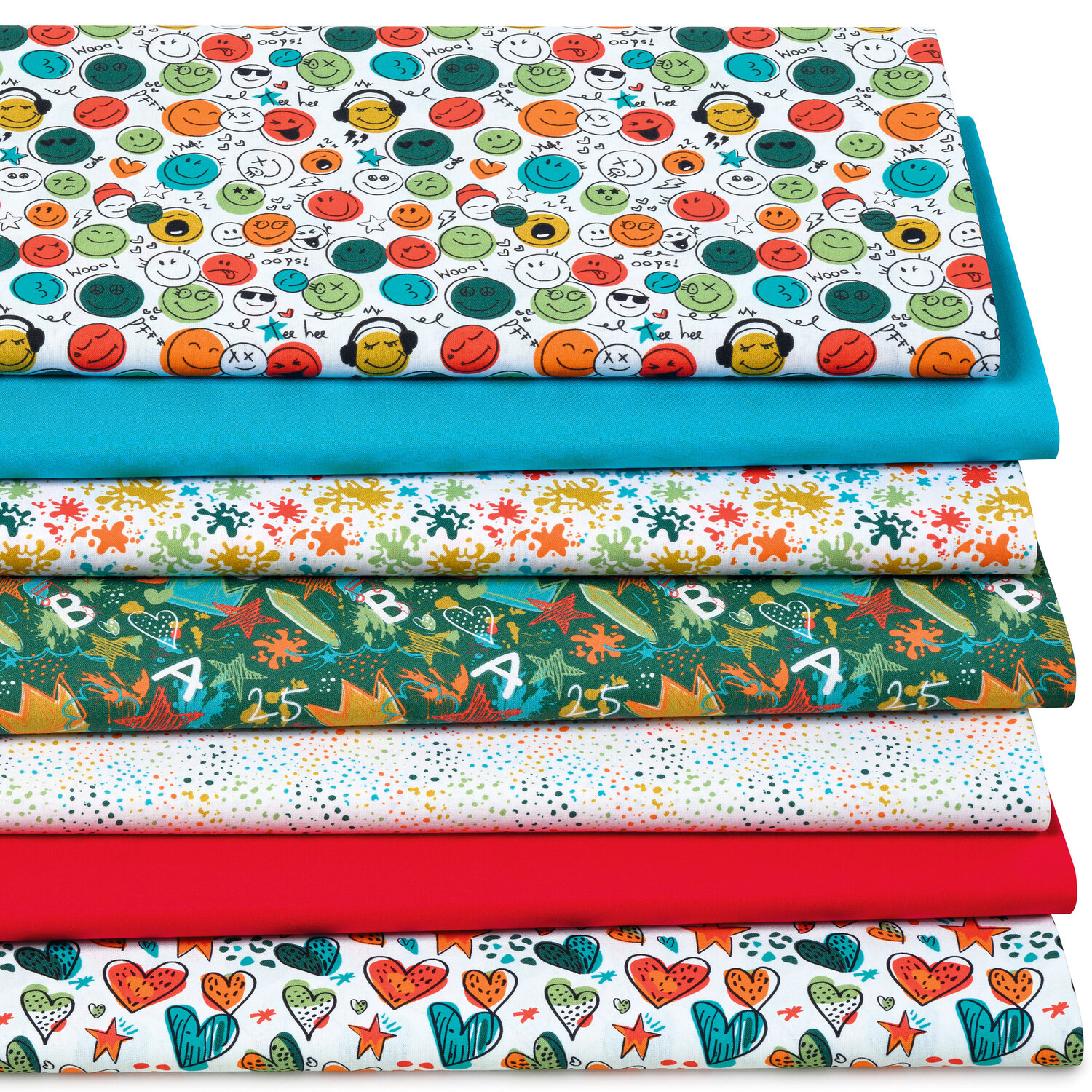 Lot patchwork à impression numérique "happy time", blanc/coloré, série "Dana"