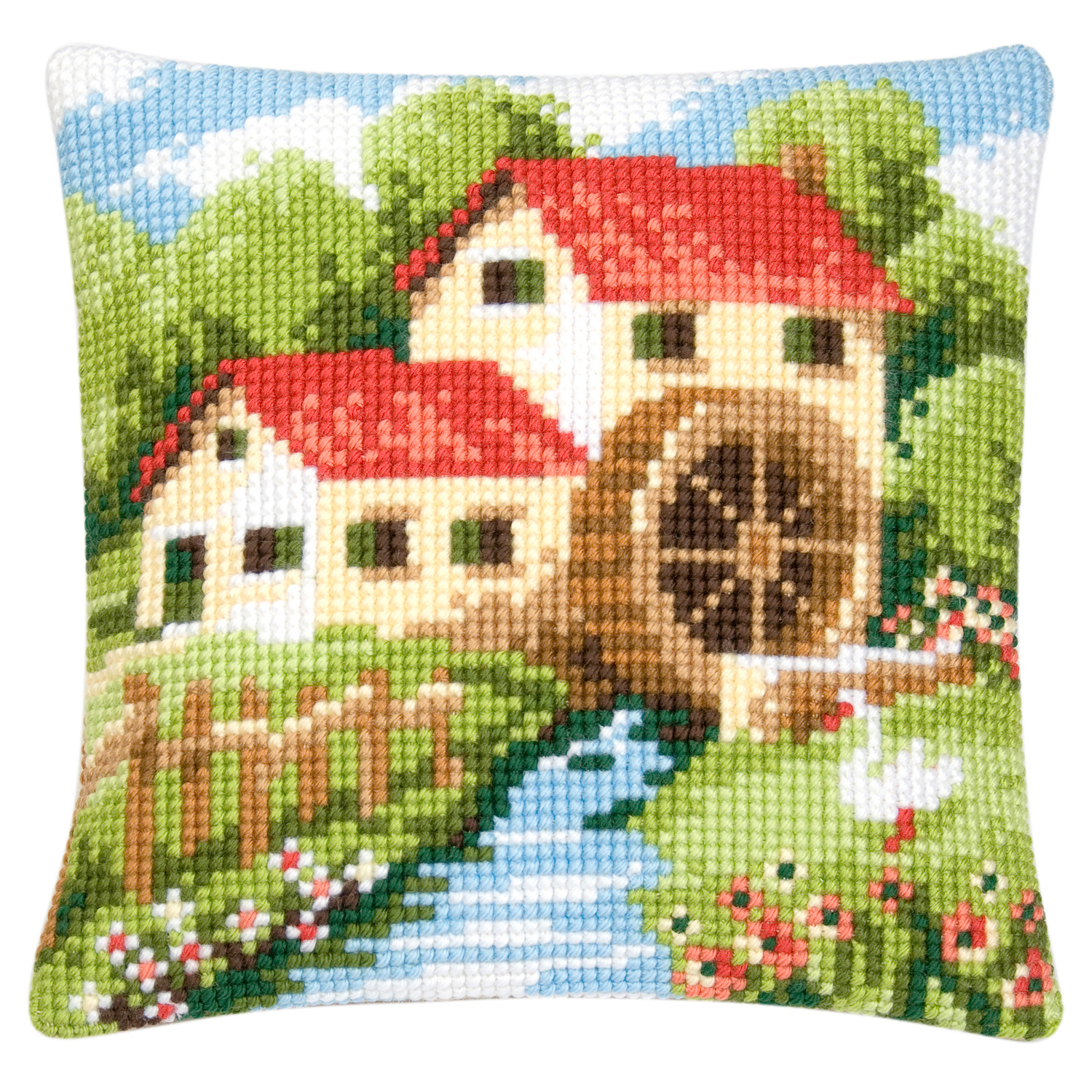Kreuzstichkissen Mühle