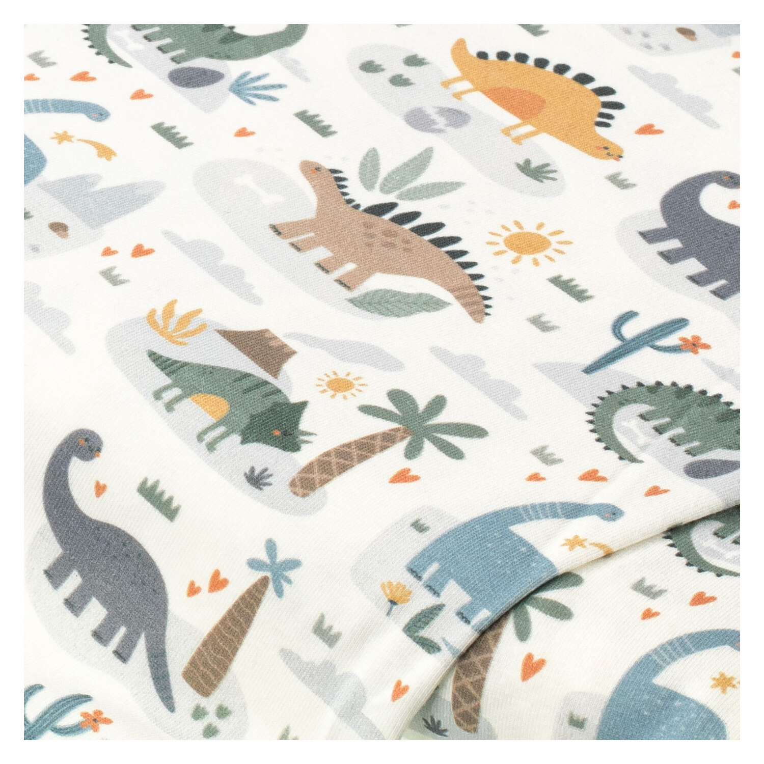 "Tissu jersey de coton ""dino"" avec élasthanne, blanc/coloré"