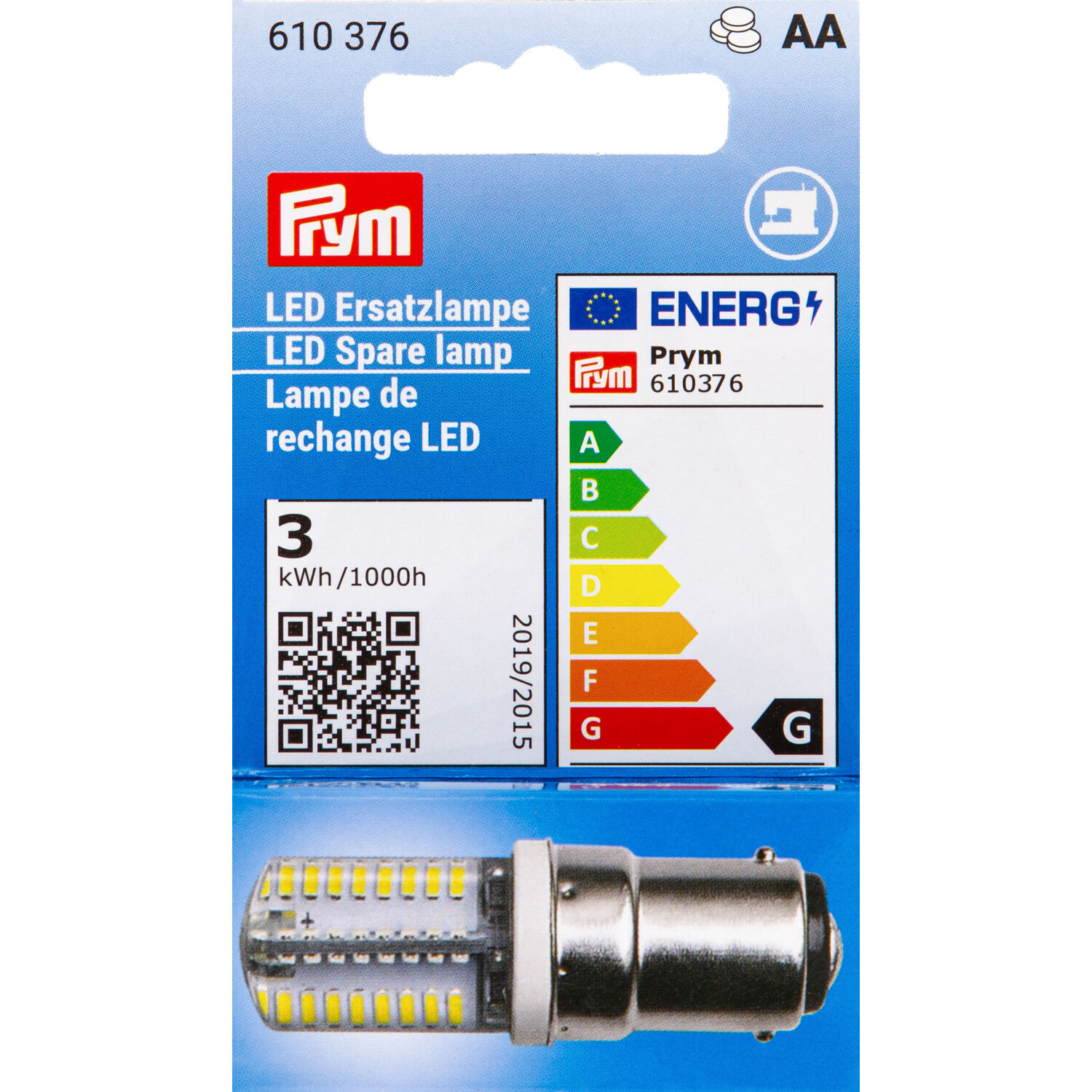 Prym Lampe LED de rechange pour machine à coudre, avec douille à baïonnette B15d