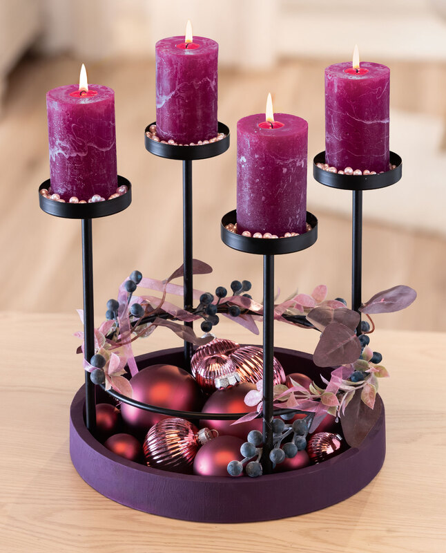 Metall-Adventskranz-Halter mit Kerzenhaltern, schwarz online kaufen