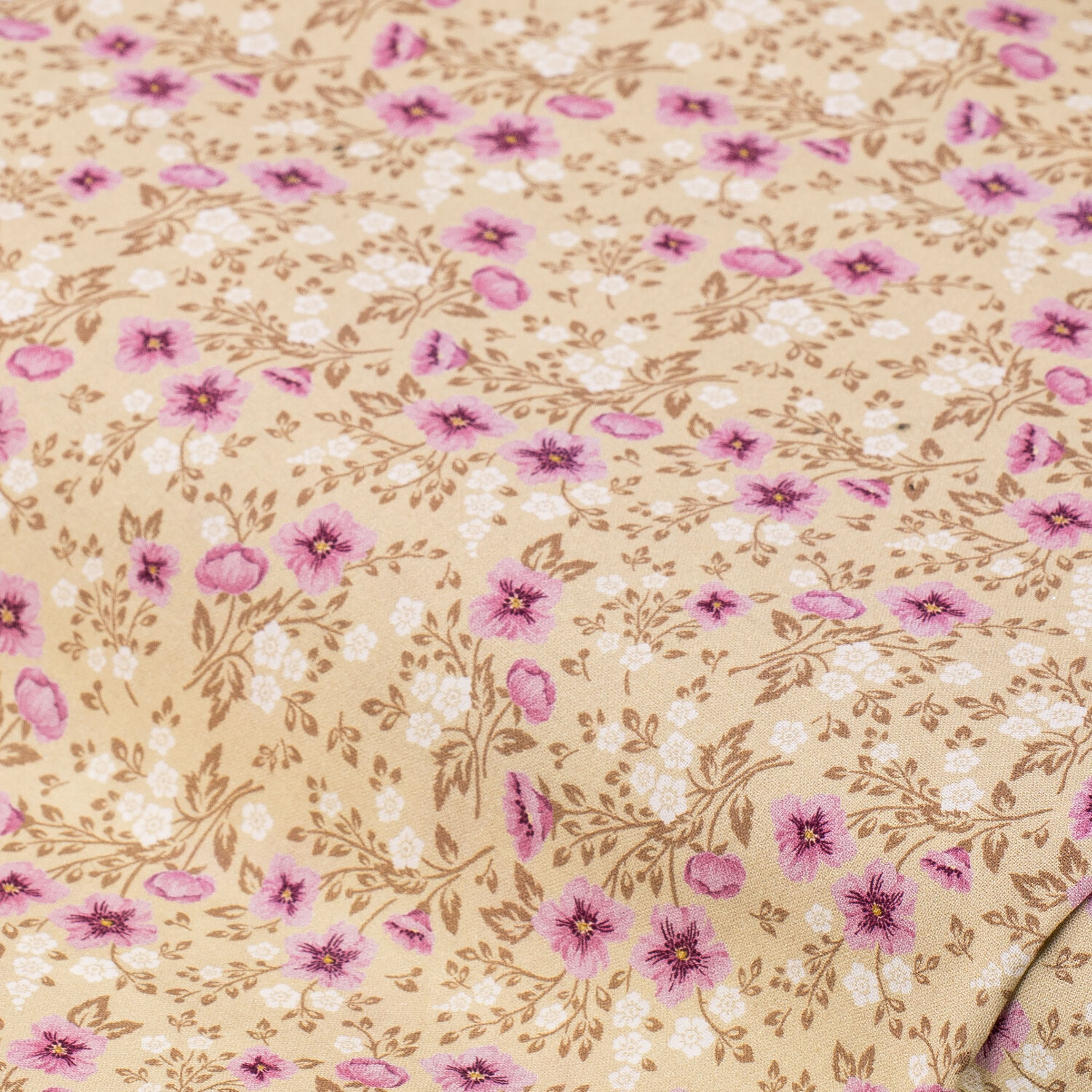 Tissu coton "fleurs", impression numérique, écru naturel/lilas