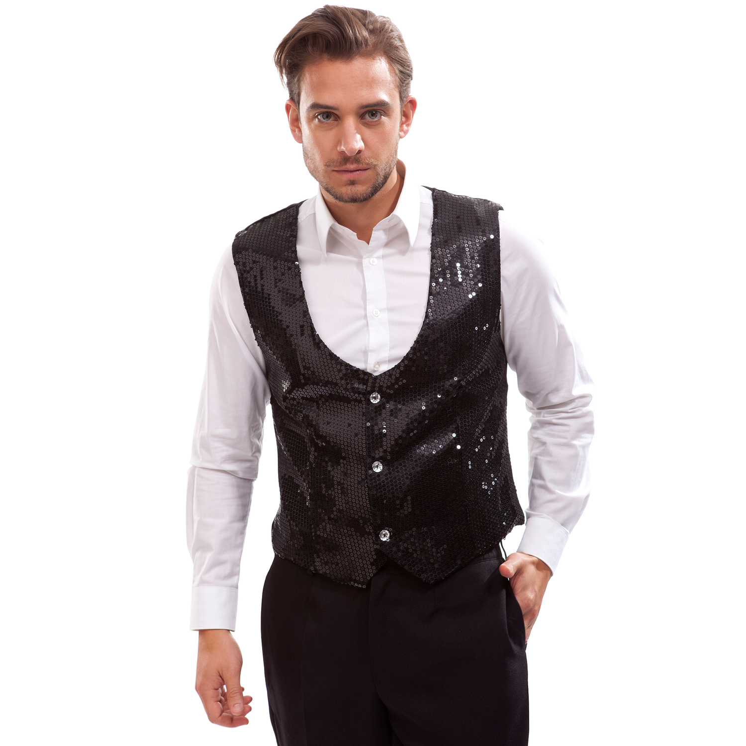 Gilet à paillettes pour hommes, noir