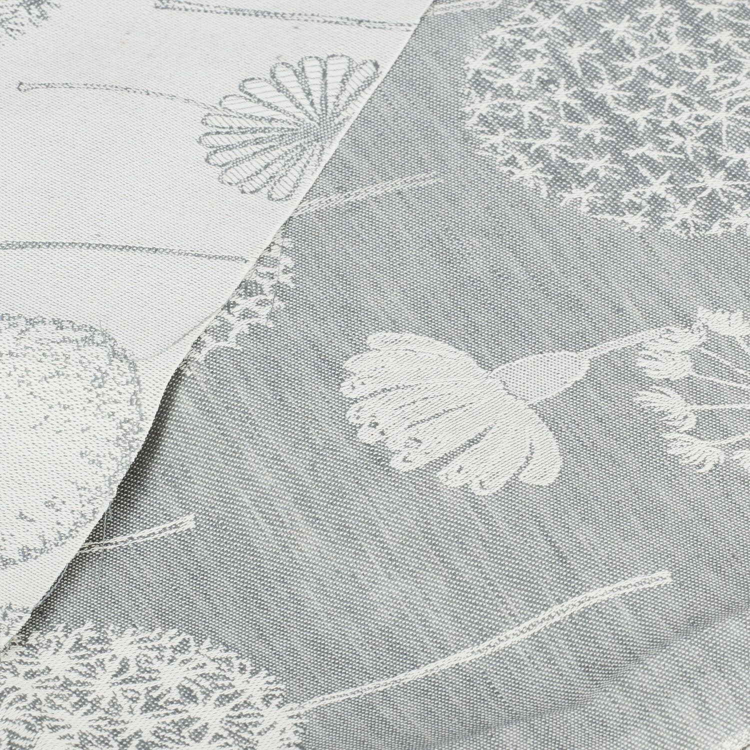"Tissu jacquard lin-coton, ""pissenlit"", argent"