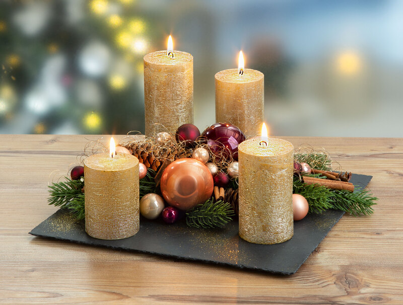 Rustikale Kerzen, gold-metallic, abgestuft, 4 Stück online kaufen