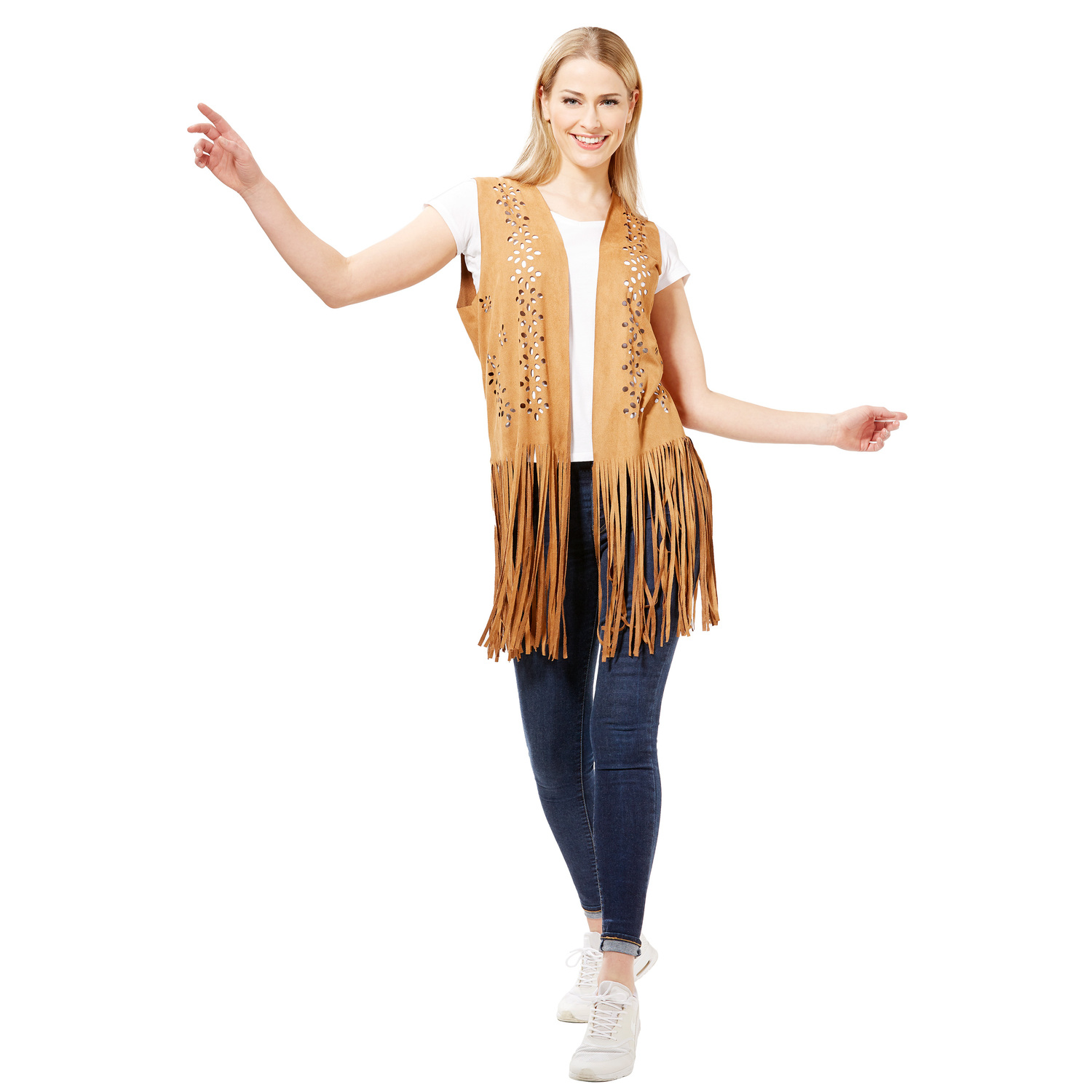 "Gilet à franges ""hippie"", marron"