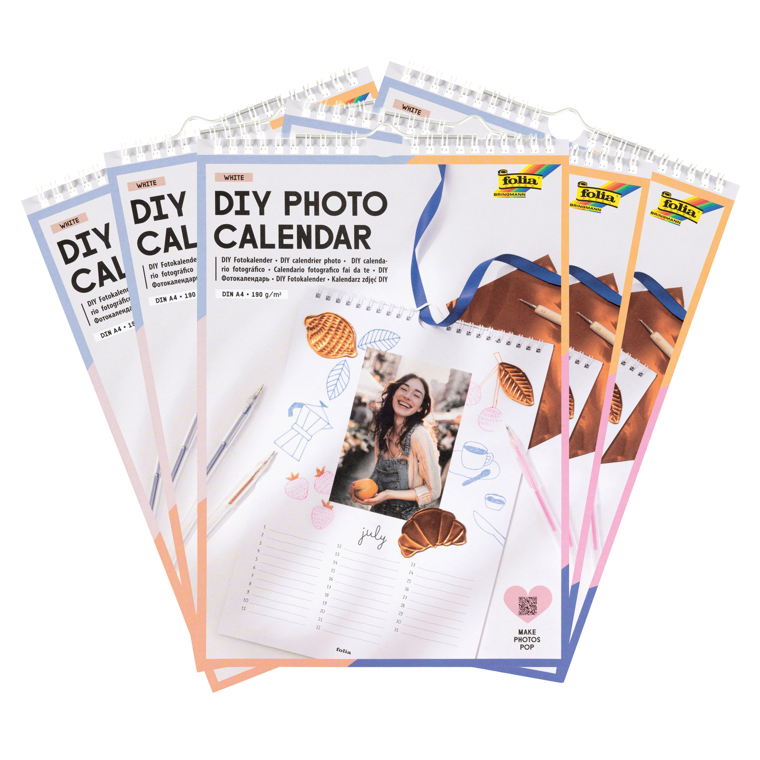 folia Calendriers perpétuels à faire soi-même, blanc, 21 x 29,7 cm, 5 pièces