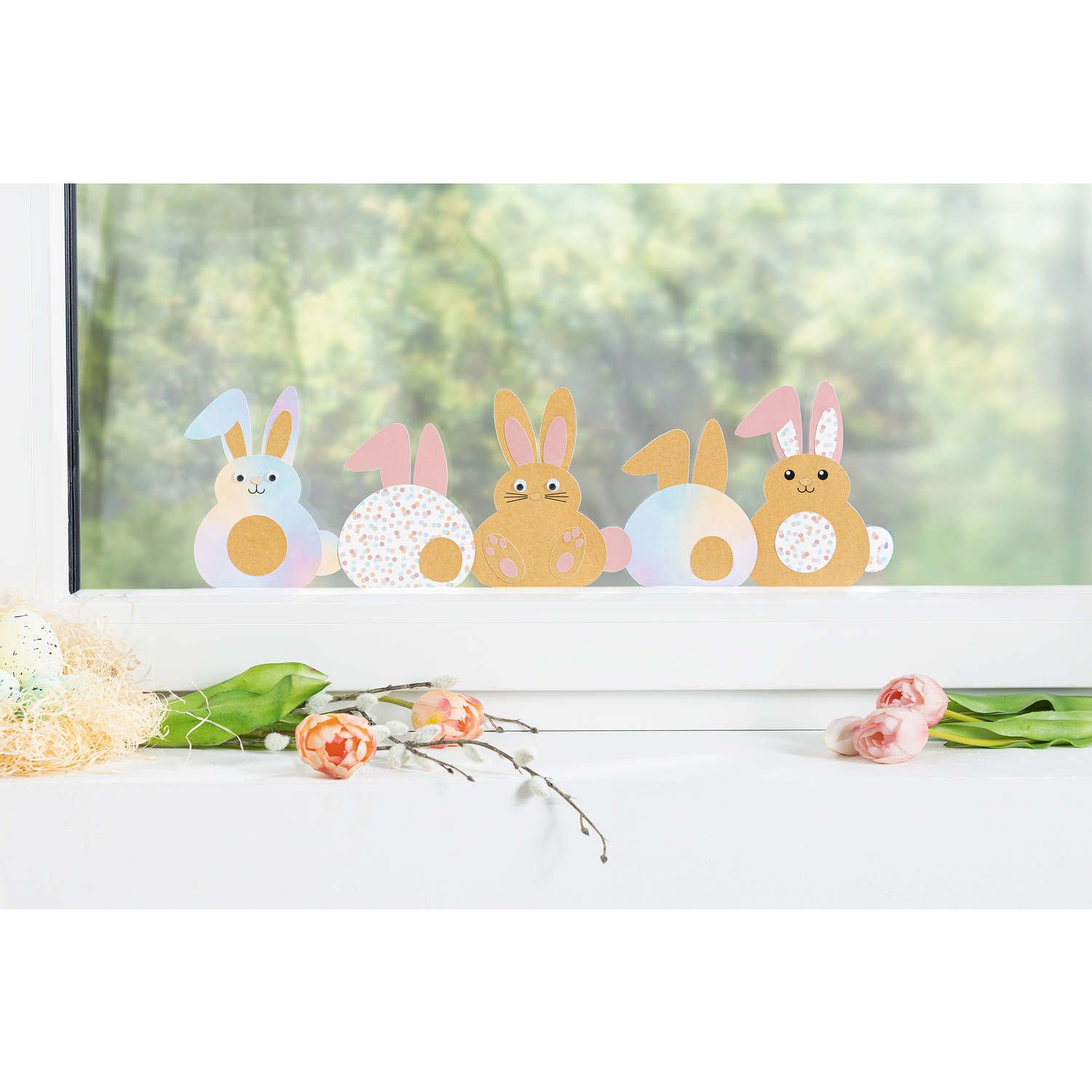 buttinette Kit créatif pour déco de fenêtre "lapins", 8 pièces, prédécoupées