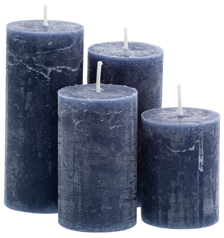 Rustikale Kerzen, blau, abgestuft, 4 Stück online kaufen
