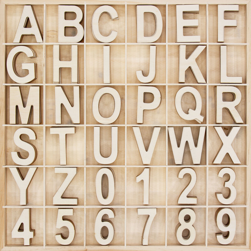 Holz-Buchstaben und Zahlen, 5 x 0,2 cm, 216 Stück online kaufen