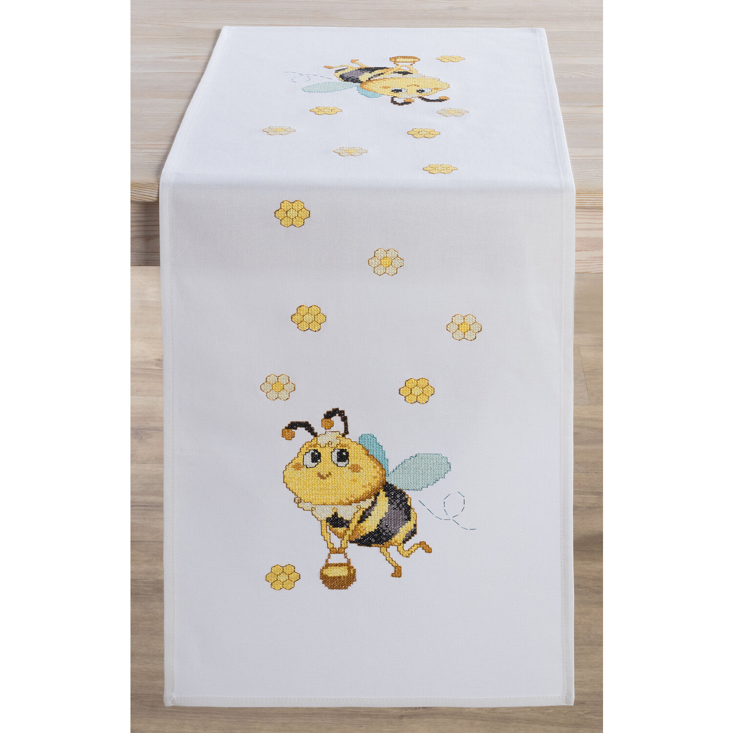 "Chemin de table à broder ""abeilles avec pot de miel"""