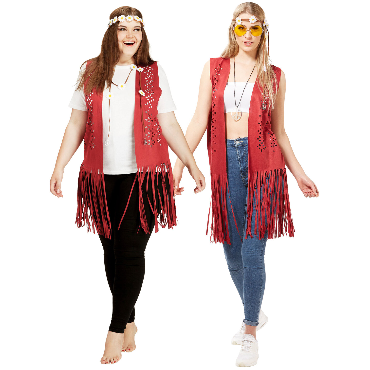 "Gilet à franges ""hippie"", rouge foncé"