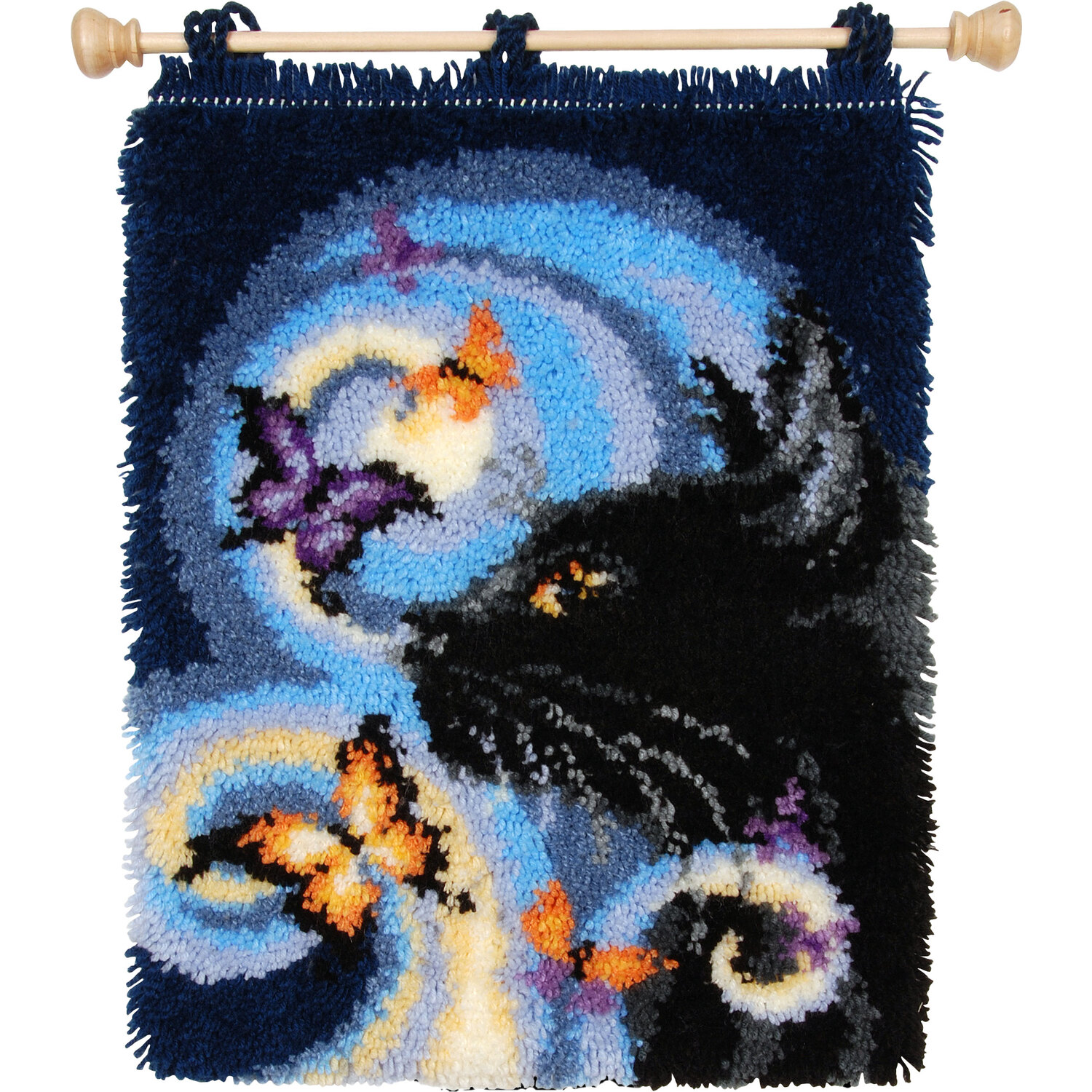 "Tapis au point noué ""chat noir"", 53 x 39 cm"