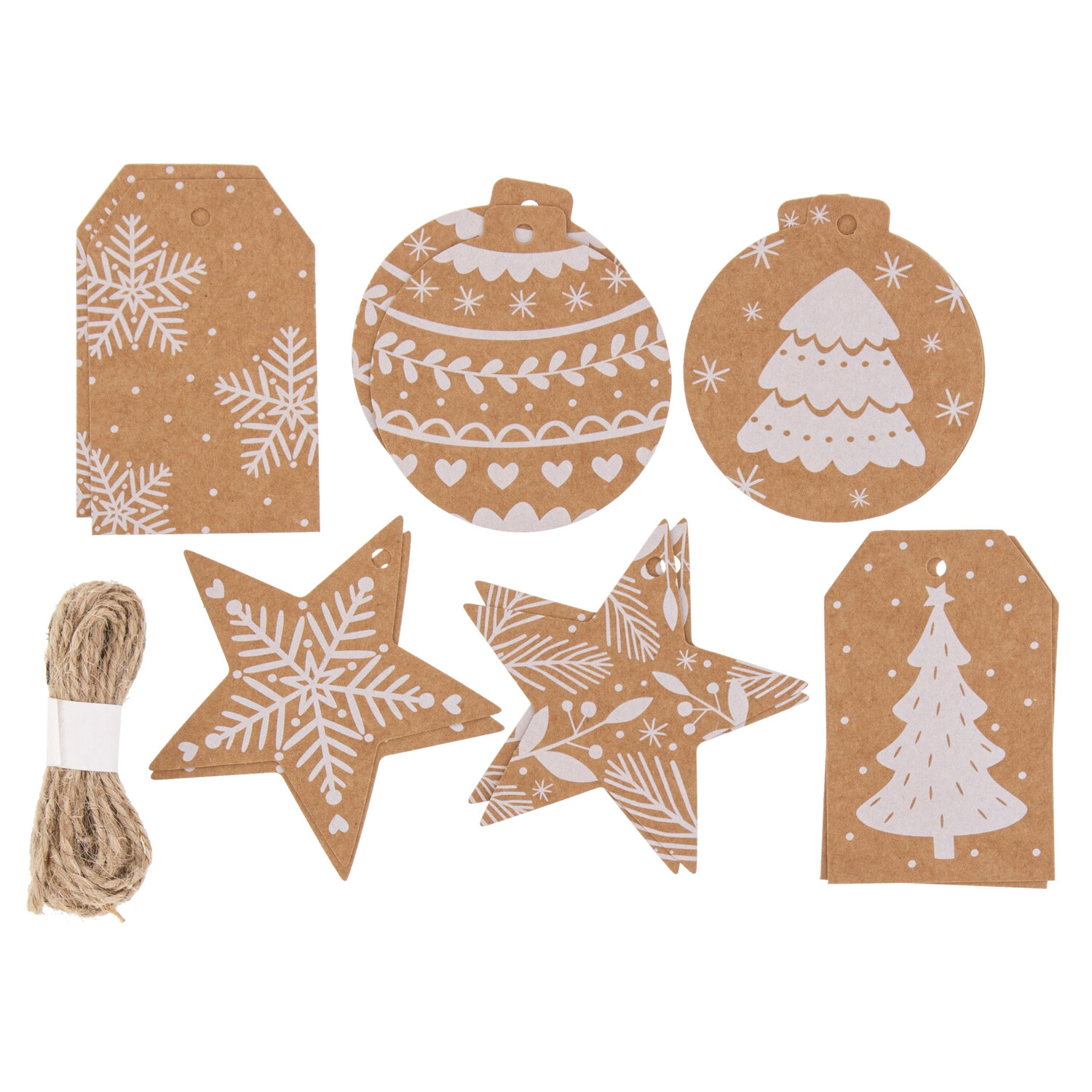 Folia Étiquettes cadeaux en papier kraft "Noël", marron, 3,5 - 7 cm, 12 pièces
