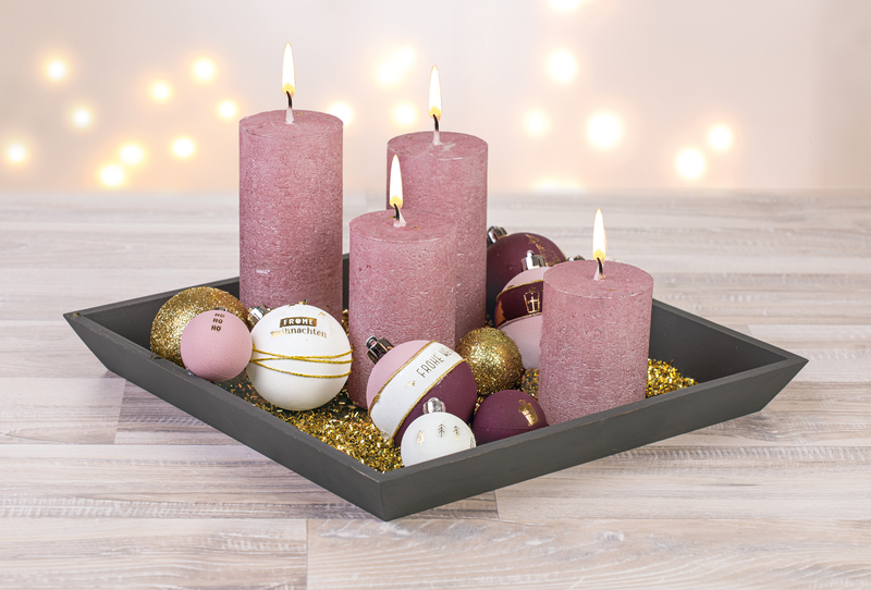 Rustikale Kerzen, rosé-metallic, abgestuft, 4 Stück online kaufen