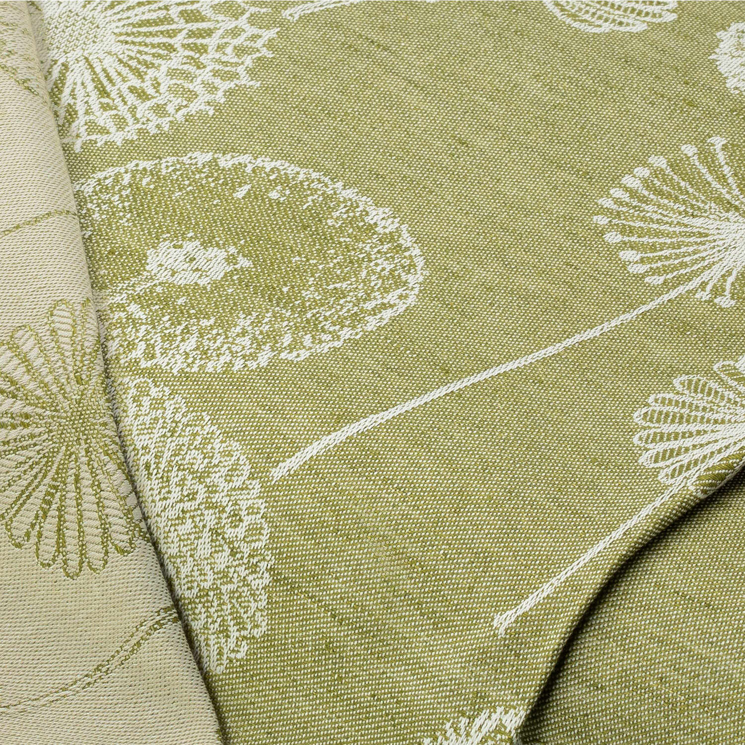 "Tissu jacquard lin-coton ""pissenlit"", pistache/écru naturel"