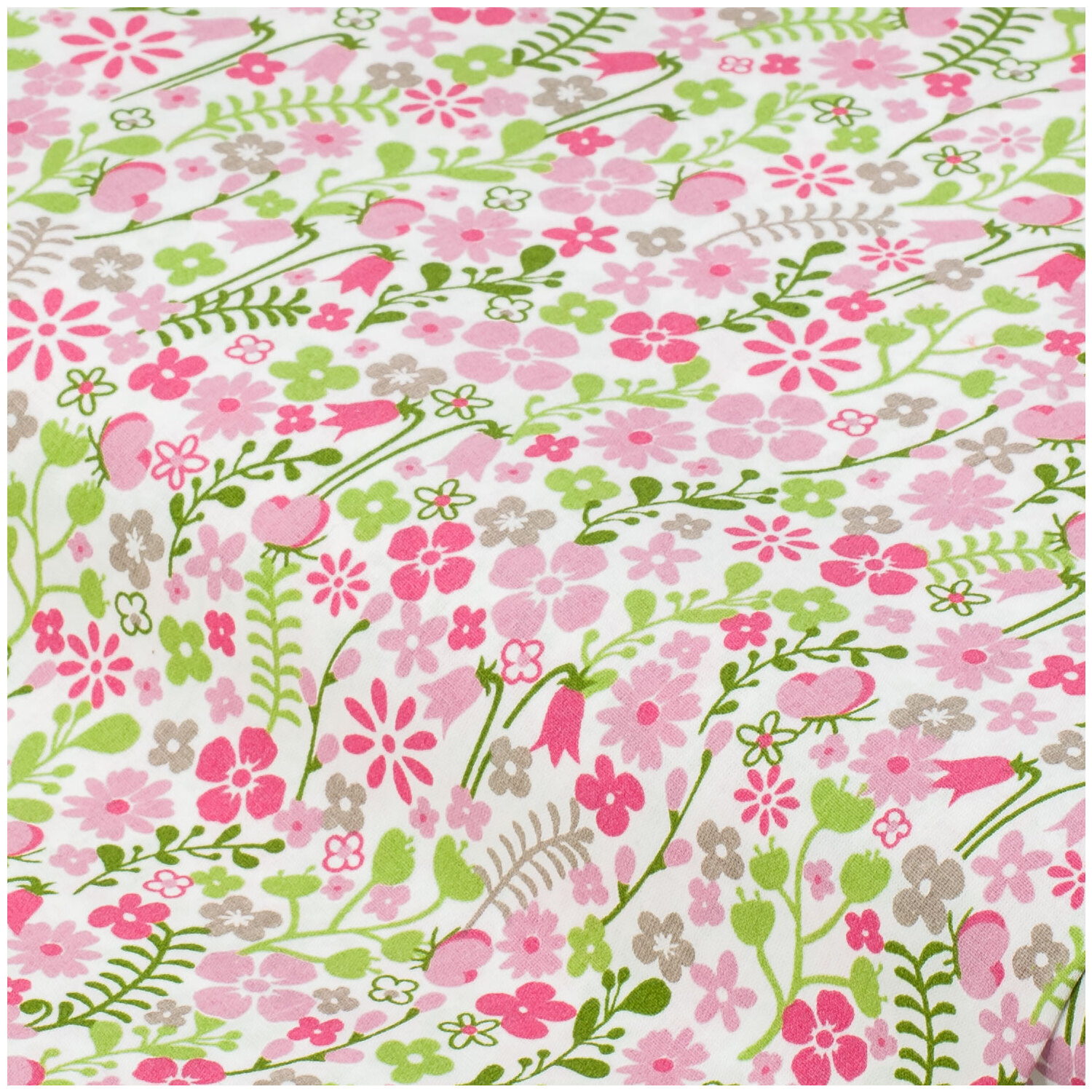 "Tissu coton ""pré fleuri"", rose/taupe"